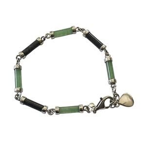 Green & Black Jade Bracelet Sterling Silver Bracelet CJ 7.5” 10 Grams Marked 925